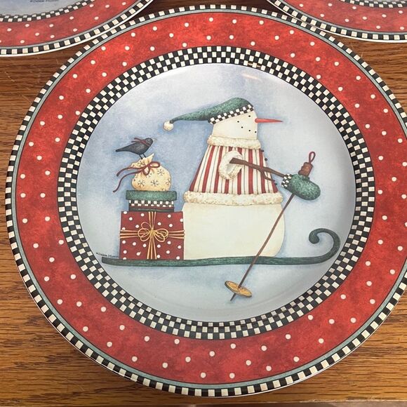 Vintage Sakura "Frosty Folks" Set of 3 Debbie Mumm Stoneware Plates With Snowman - Picture 3 of 6